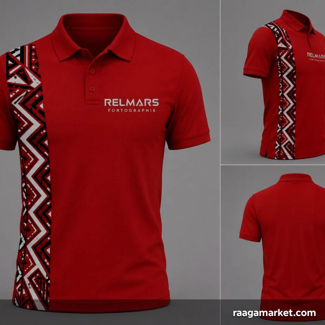 Polo rouge avec motif géométrique et texte
